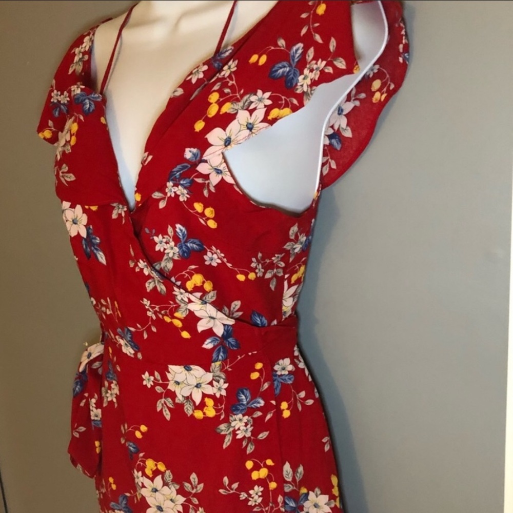 Cotton Candy LA NWT Red Floral Wrap Dress Size S